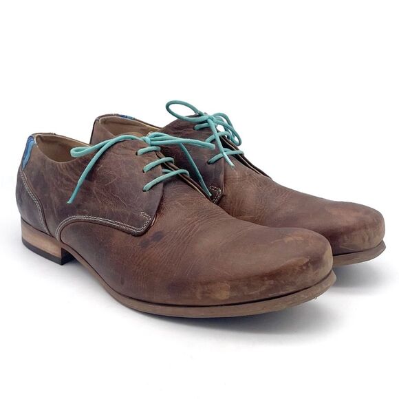 John Fluevog CBC Radio Derby Oxford Shoes Brown Leather Turquoise Men’s Size 8 main image 6